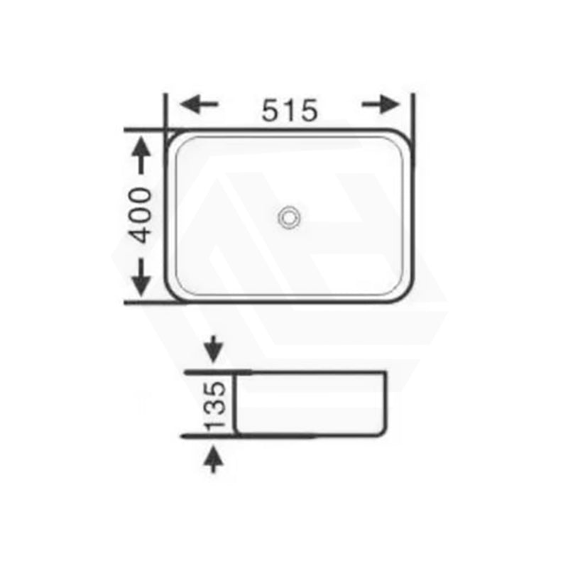 Rectangle Above Counter Ceramic Basin 515x400x135mm - Matte White Carrara with Gold Vein