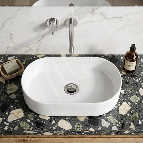 Oval Ultra Slim Ceramic Above Counter Wash Basin 525x300x115mm - Gloss White
