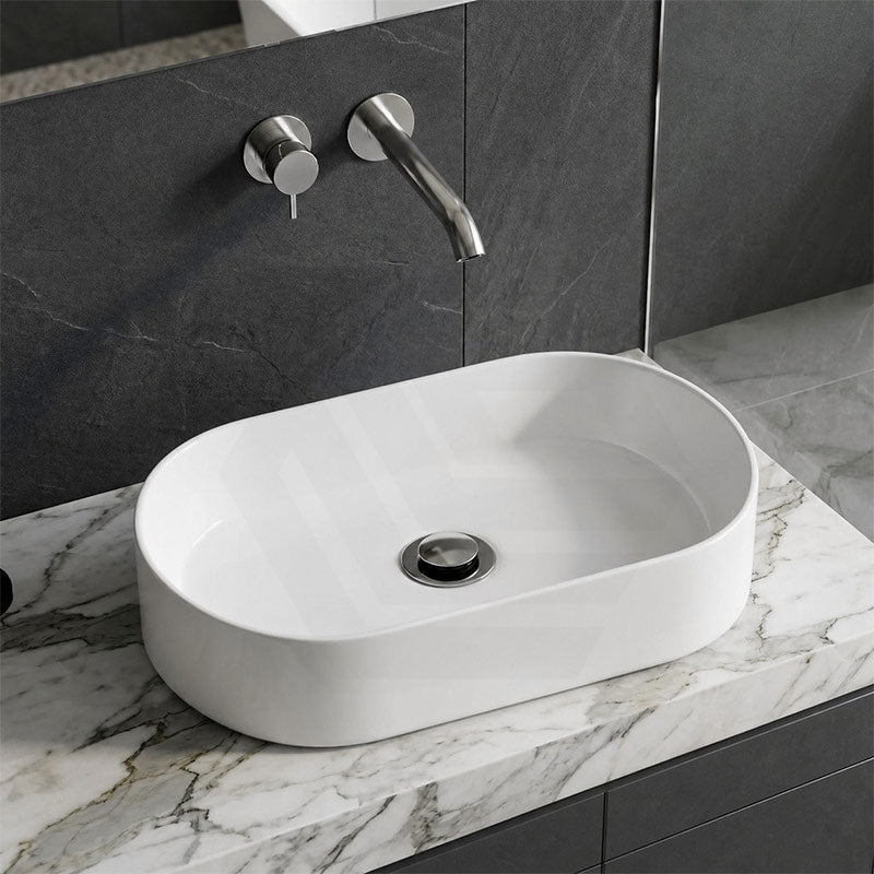Oval Ultra Slim Ceramic Above Counter Wash Basin 525x300x115mm - Gloss White