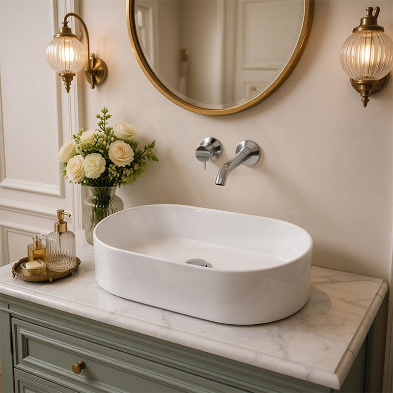 Oval Ultra Slim Ceramic Above Counter Wash Basin 525x300x115mm - Gloss White