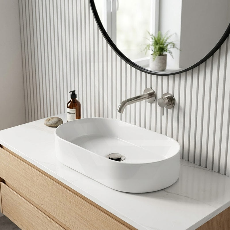 Oval Ultra Slim Ceramic Above Counter Wash Basin 525x300x115mm - Gloss White