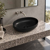 Poseidon Oval Ceramic Above Counter Basin NO Overflow 500x395x130mm - Matt Black