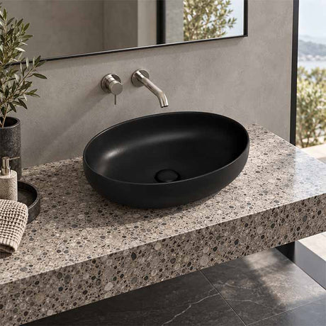 Poseidon Oval Ceramic Above Counter Basin NO Overflow 500x395x130mm - Matt Black