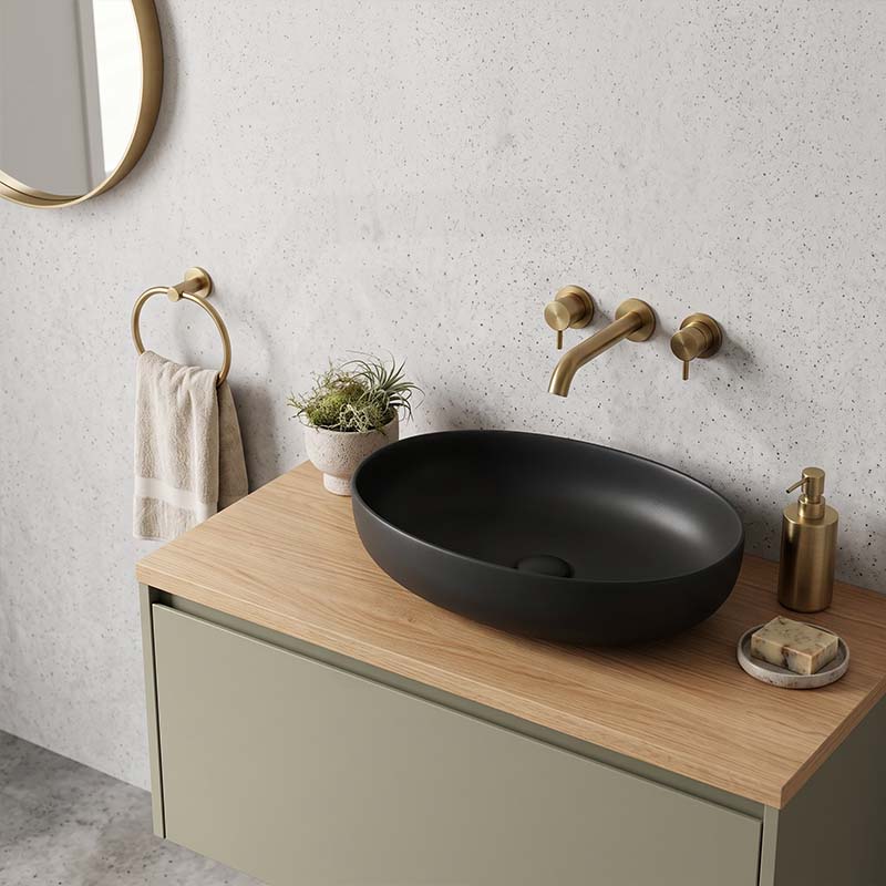 Poseidon Oval Ceramic Above Counter Basin NO Overflow 500x395x130mm - Matt Black