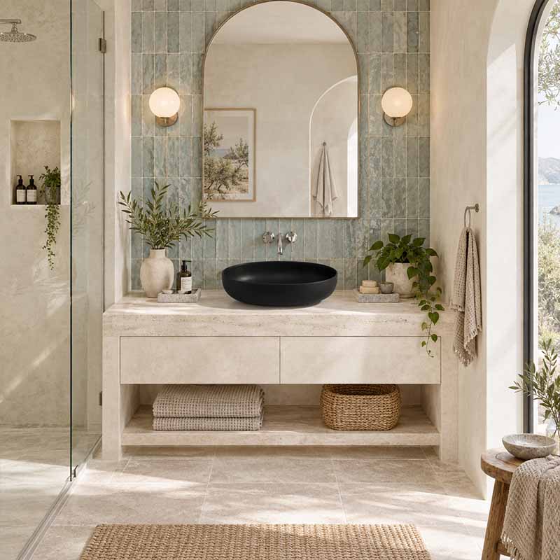 Poseidon Oval Ceramic Above Counter Basin NO Overflow 500x395x130mm - Matt Black