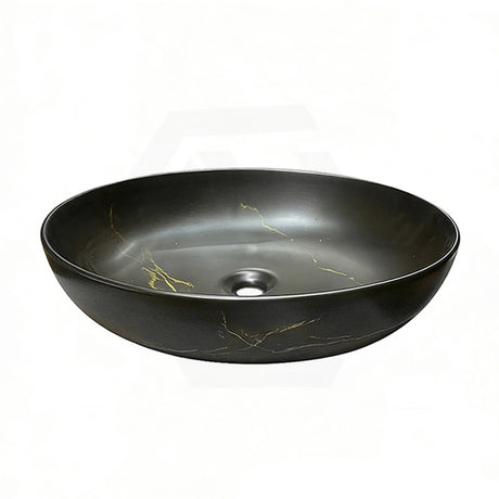 520X395X130Mm Bathroom Wash Basin Oval Above Counter Matt Black Marble Surface Ceramic Basins