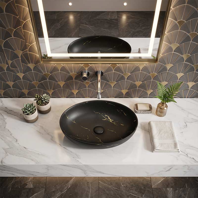 Bathroom Wash Basin Oval Above Counter Ceramic 500x395x130mm - Variant Colour
