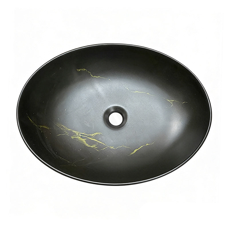 520X395X130Mm Bathroom Wash Basin Oval Above Counter Matt Black Marble Surface Ceramic Basins