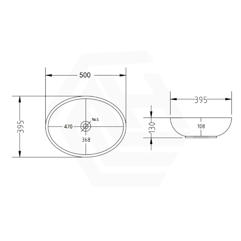 520X395X130Mm Bathroom Wash Basin Oval Above Counter Matt Black Marble Surface Ceramic Basins