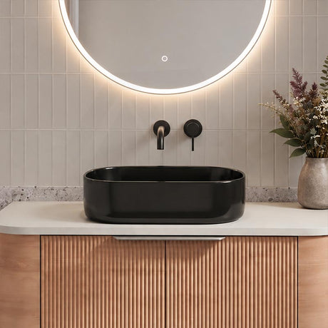 Oval Above Counter Ceramic Basin 550x350x140mm - Gloss Black
