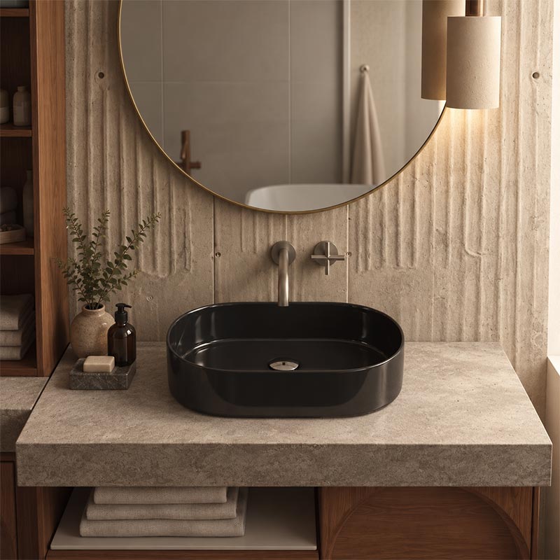 Oval Above Counter Ceramic Basin 550x350x140mm - Gloss Black