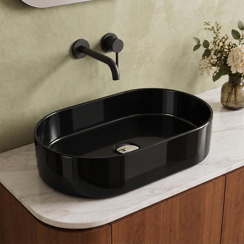 Oval Above Counter Ceramic Basin 550x350x140mm - Gloss Black