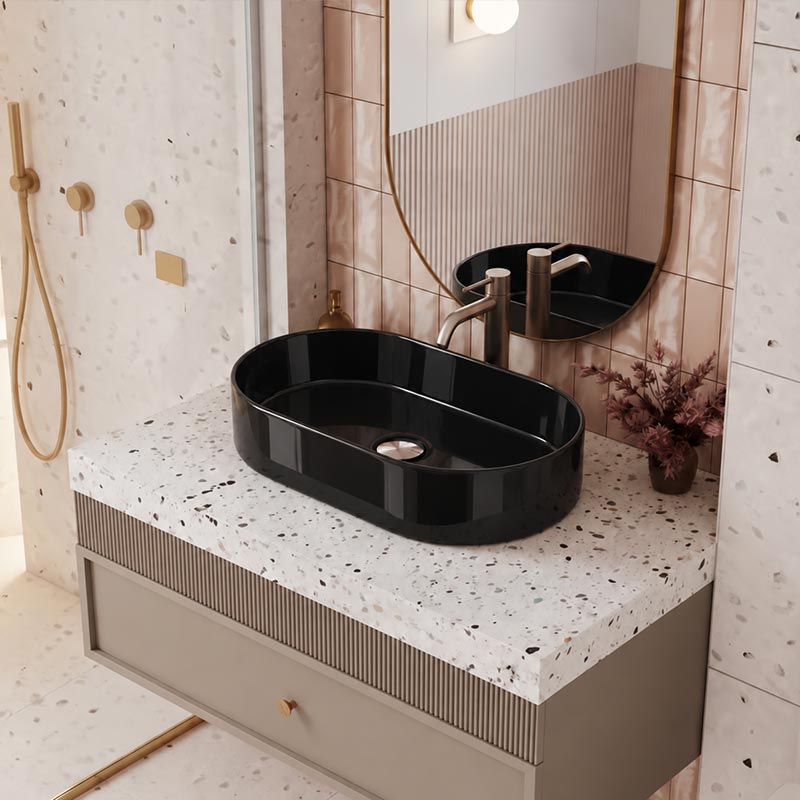Oval Above Counter Ceramic Basin 550x350x140mm - Gloss Black