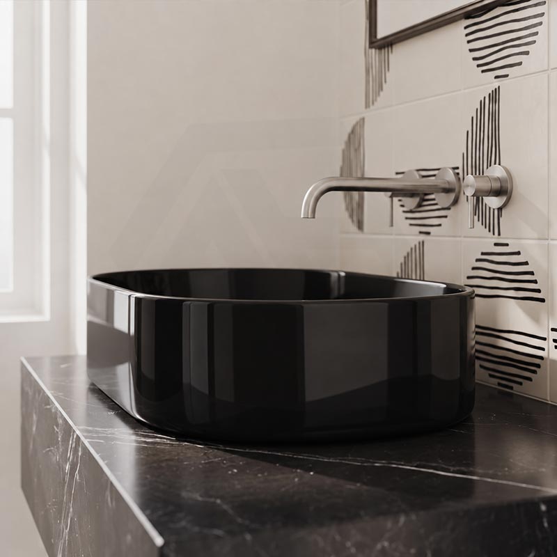 Oval Above Counter Ceramic Basin 550x350x140mm - Gloss Black