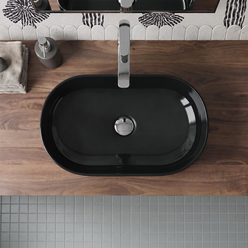 Oval Above Counter Ceramic Basin 550x350x140mm - Gloss Black
