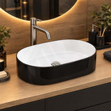 Oval Above Counter Ceramic Basin 550x350x140mm - Gloss Black & White