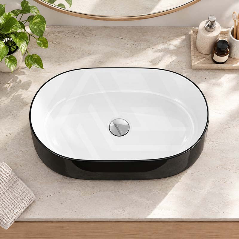 Oval Above Counter Ceramic Basin 550x350x140mm - Gloss Black & White