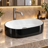 Oval Above Counter Ceramic Basin 550x350x140mm - Gloss Black & White
