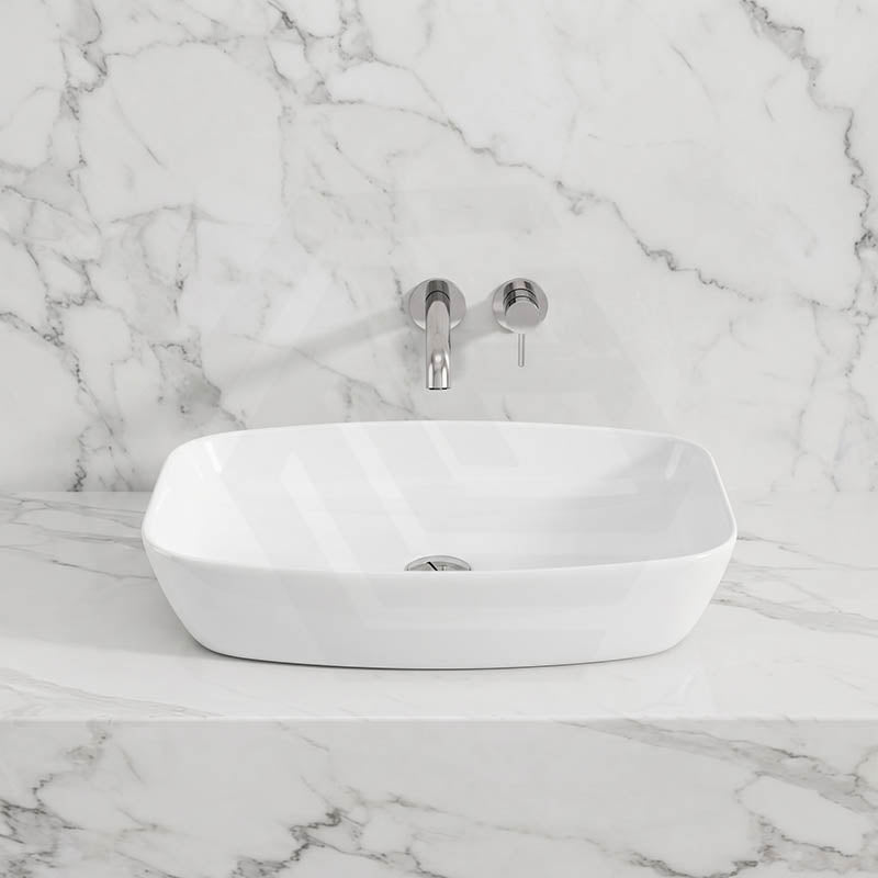 Ultra Slim Rectangle Above Counter Ceramic Basin 600x380x138mm - Gloss White