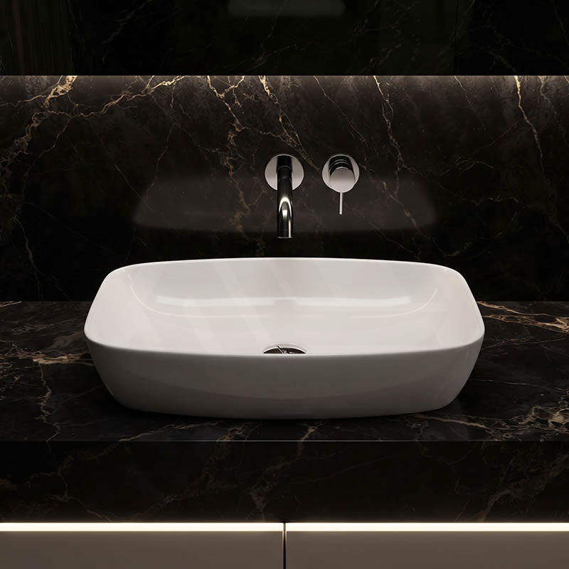 Ultra Slim Rectangle Above Counter Ceramic Basin 600x380x138mm - Gloss White