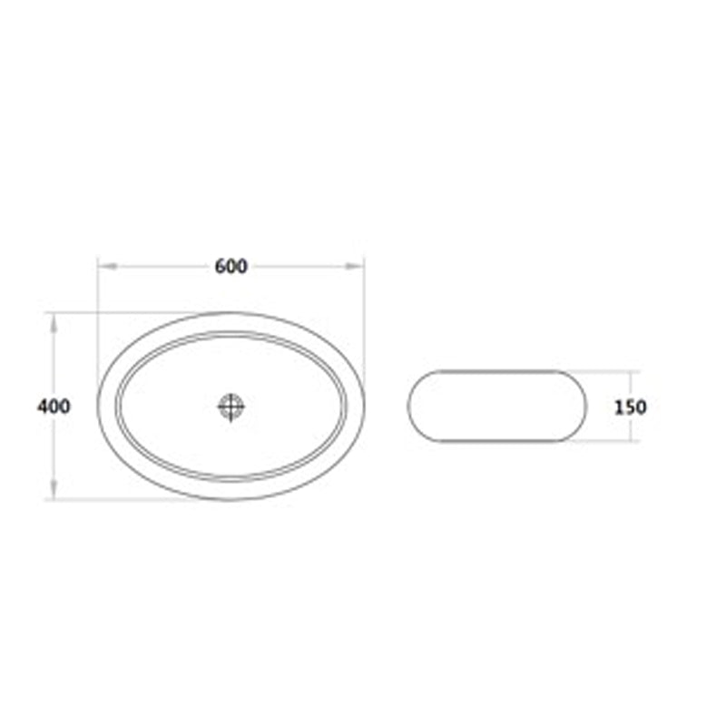 600x400x150mm Bathroom Oval Above Counter Gloss White Ceramic Top Basin