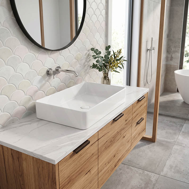 Ultra Slim Rectangle Above Counter Ceramic Wash Basin 605x405x115mm - Gloss White