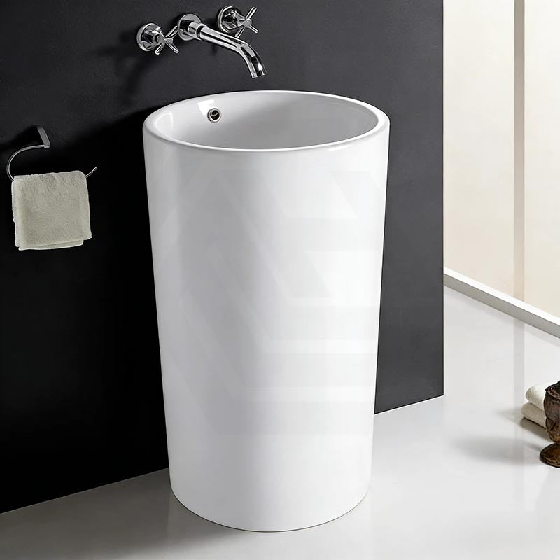 Freestanding Ceramic Basin Pedestal Floor Mounted No Tap Hole 460x460x830mm - Gloss White