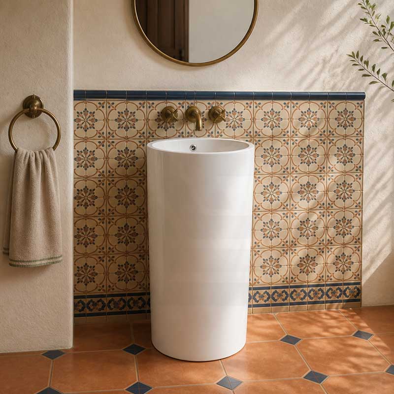 Freestanding Ceramic Basin Pedestal Floor Mounted No Tap Hole 460x460x830mm - Gloss White