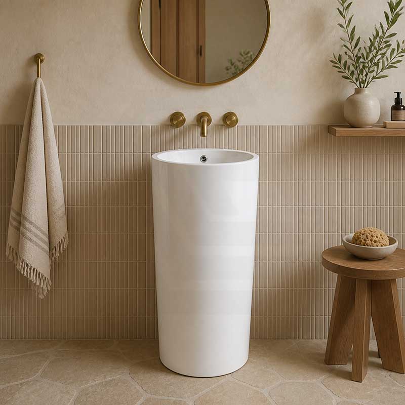 Freestanding Ceramic Basin Pedestal Floor Mounted No Tap Hole 460x460x830mm - Gloss White