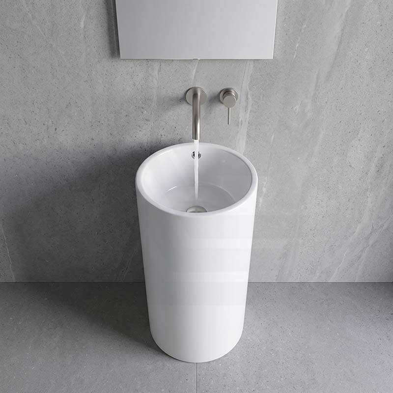 Freestanding Ceramic Basin Pedestal Floor Mounted No Tap Hole 460x460x830mm - Gloss White