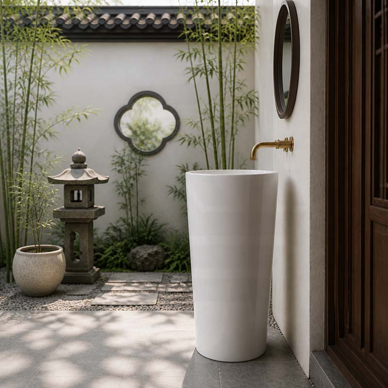 Freestanding Ceramic Basin Pedestal Floor Mounted No Tap Hole 460x460x830mm - Gloss White