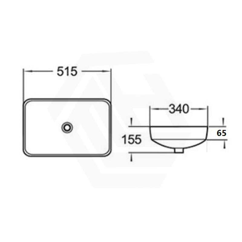 515x340x155mm Bathroom Rectangle Gloss White Ceramic Inset Basin Vanity Basin