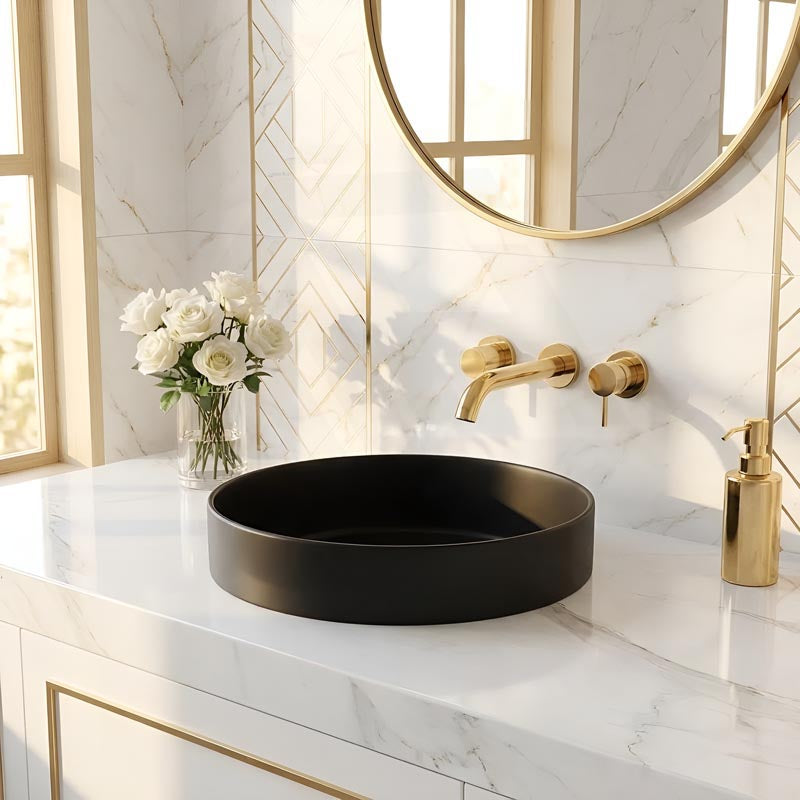 Round Ceramic Inset Basin 360x360x120mm - Matt Black/Matt White