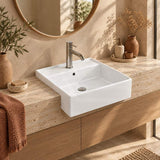 Semi Recessed Ceramic Basin with Overflow & One Tap Hole Square 410x410x140mm - Gloss White