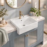 Semi Recessed Ceramic Basin with Overflow & One Tap Hole Square 410x410x140mm - Gloss White