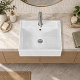 Semi Recessed Ceramic Basin with Overflow & One Tap Hole Square 410x410x140mm - Gloss White