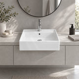 Semi Recessed Ceramic Basin with Overflow & One Tap Hole Square 410x410x140mm - Gloss White