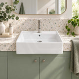 Semi Recessed Ceramic Basin with Overflow & One Tap Hole Square 410x410x140mm - Gloss White