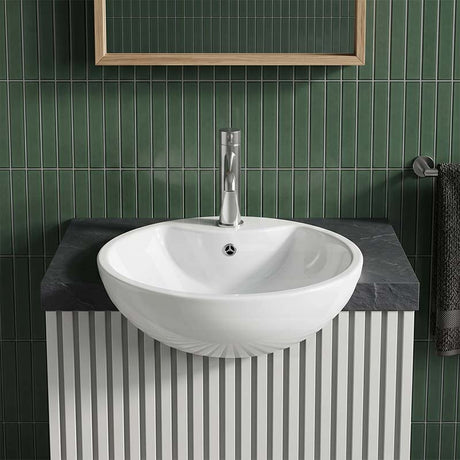Poseidon Round Ceramic Semi Recessed Basin with One Tap Hole 430x430x150mm - Gloss White