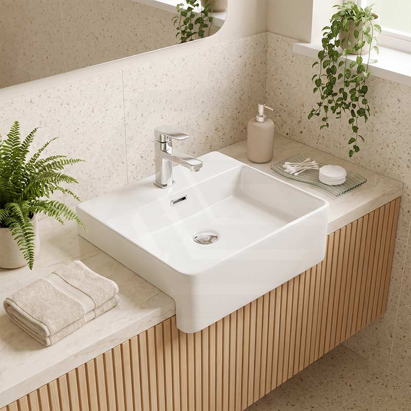 Rectangle Semi Recessed Ceramic Basin 505x420x130mm - Gloss White