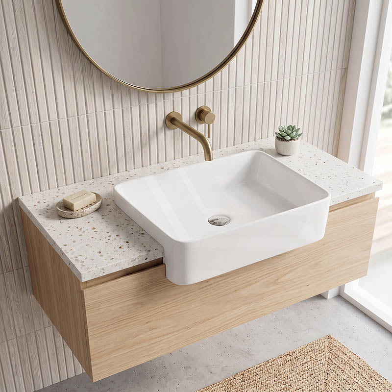 Rectangle Semi Recessed Ceramic Basin 602x375x130mmm - Gloss White