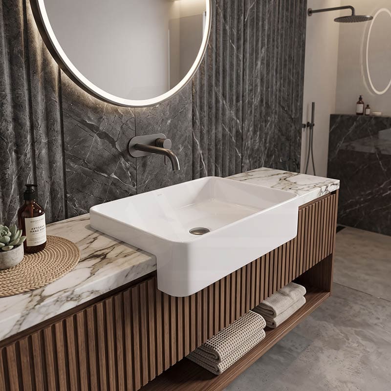 Rectangle Semi Recessed Ceramic Basin 602x375x130mmm - Gloss White