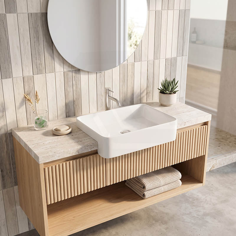 Rectangle Semi Recessed Ceramic Basin 602x375x130mmm - Gloss White