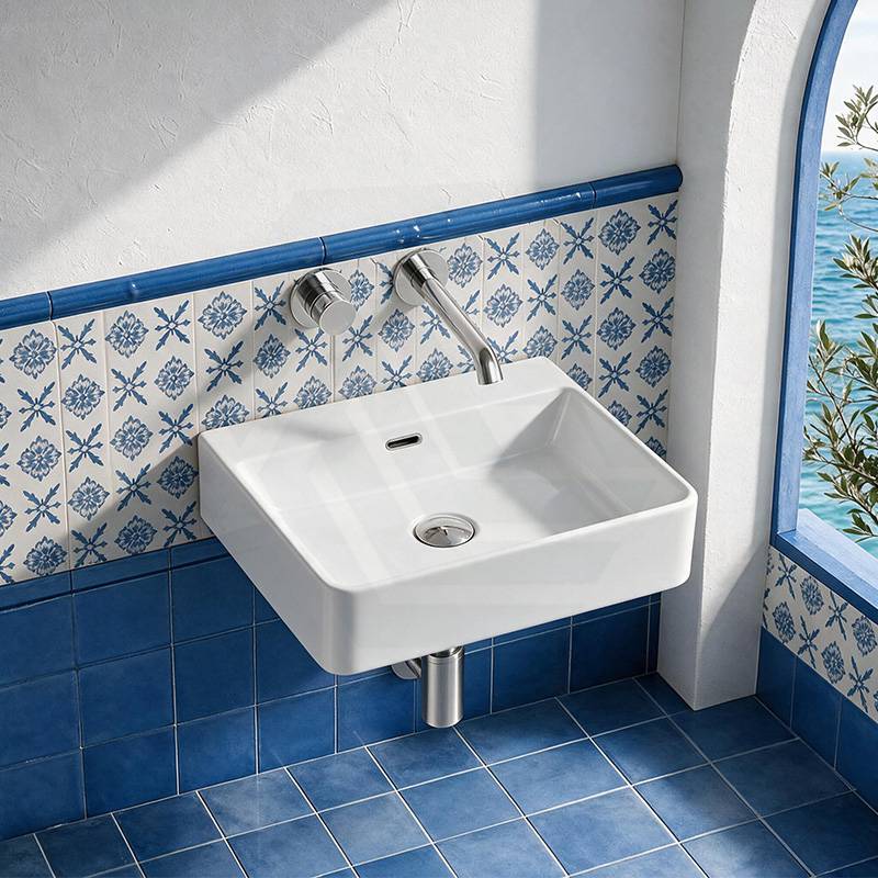 Poseidon Square Ceramic Above Counter/Wall Hung Basin Ultra Slim 420x420x120mm - Gloss White