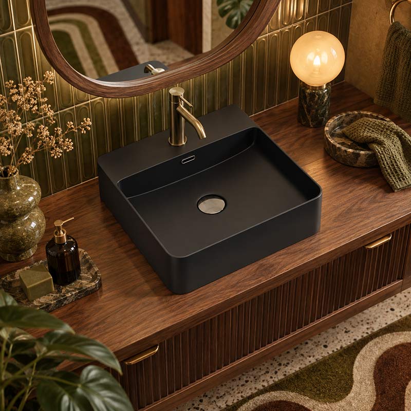 Above Counter / Wall Hung Ceramic Basin Square 420x420x120mm - Colours Available
