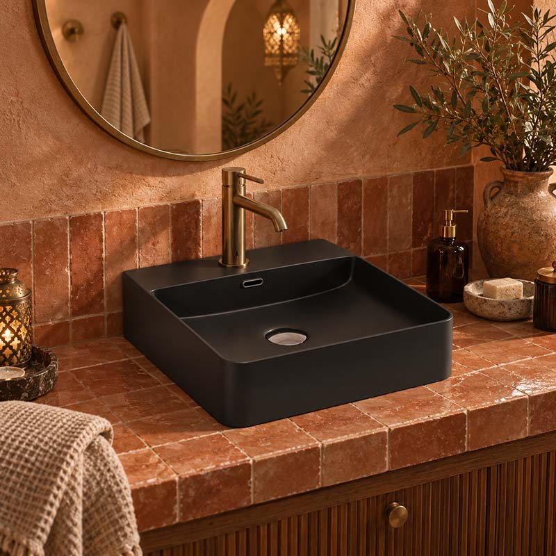 Above Counter / Wall Hung Ceramic Basin Square 420x420x120mm - Colours Available