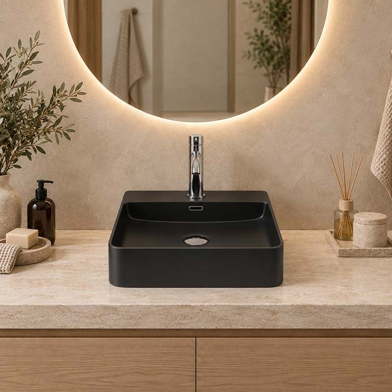 Above Counter / Wall Hung Ceramic Basin Square 420x420x120mm - Colours Available