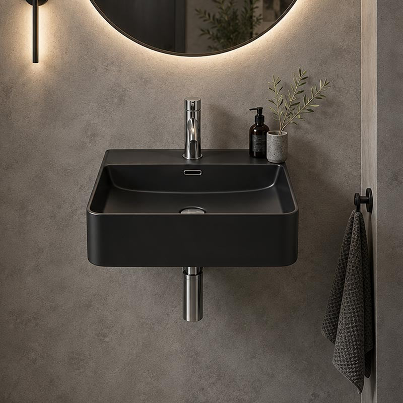 Above Counter / Wall Hung Ceramic Basin Square 420x420x120mm - Colours Available