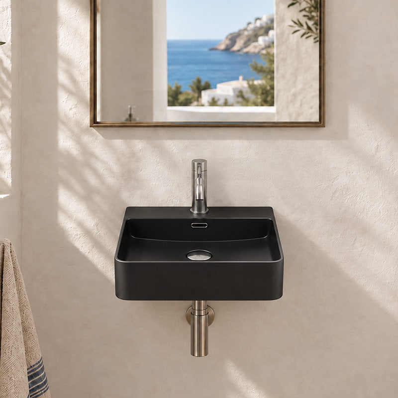 Above Counter / Wall Hung Ceramic Basin Square 420x420x120mm - Colours Available