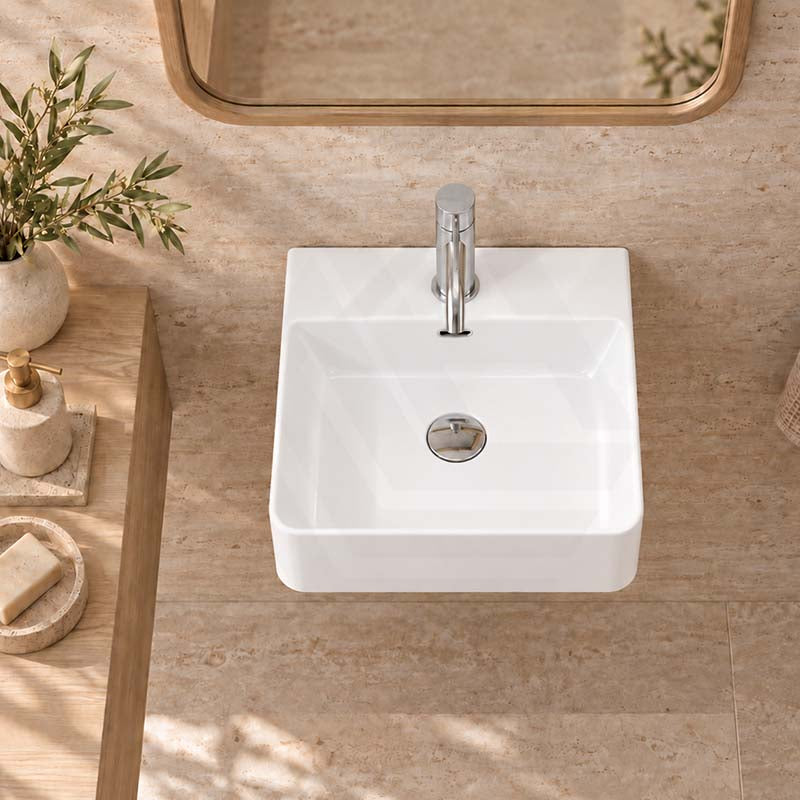 Above Counter / Wall Hung Ceramic Basin Square 420x420x120mm - Colours Available